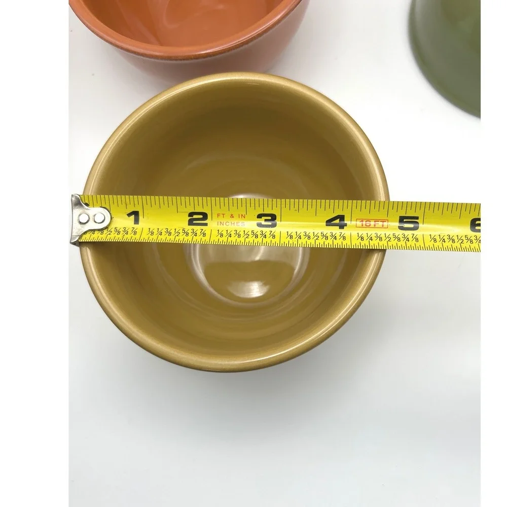 Tag Ceramic Dipping Bowl Set Metal Caddy Green Orange Yellow 3 Piece Set 7.25